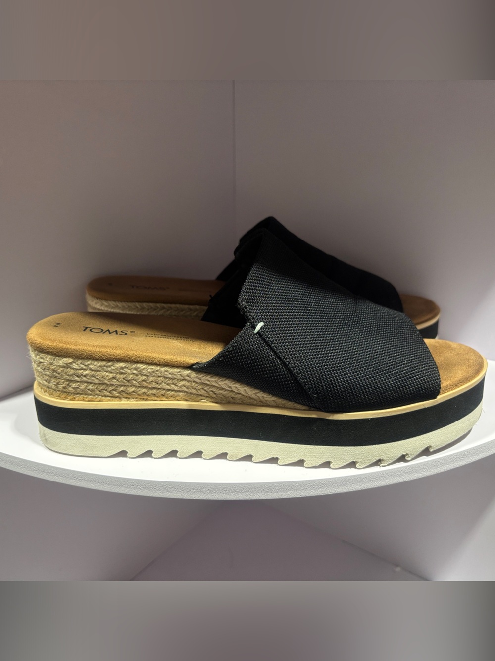 Toms Black and Tan Platform Espadrille Slide